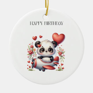 Panda Pilot Birthday Ceramic Ornament