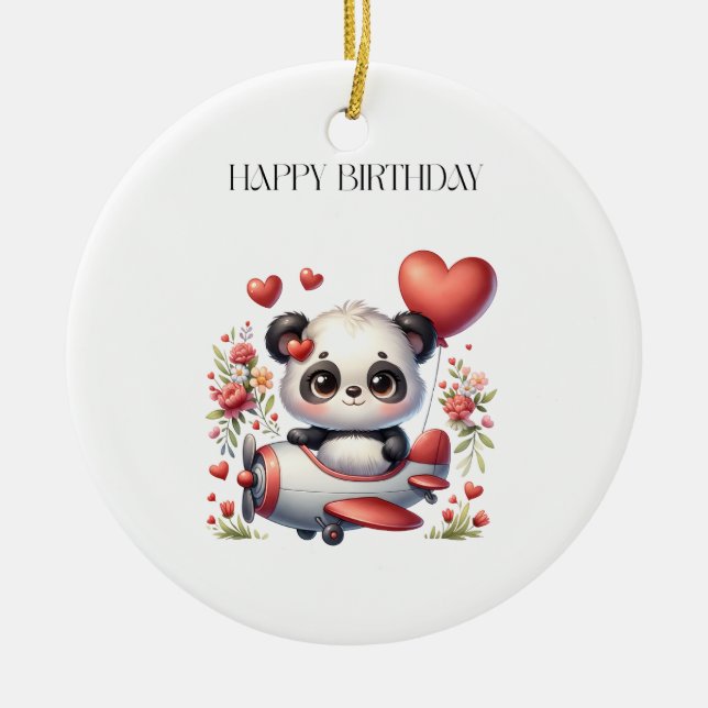 Panda Pilot Birthday Ceramic Ornament (Front)