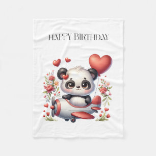 Panda Pilot Birthday Fleece Blanket