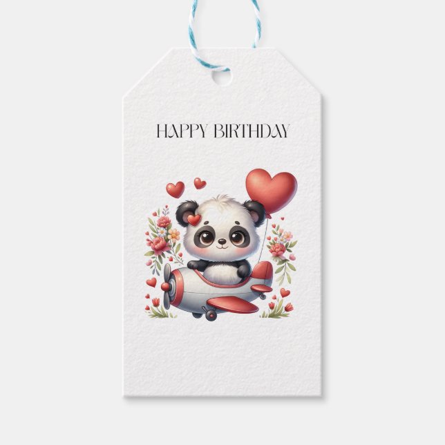 Panda Pilot Birthday Gift Tags (Front)