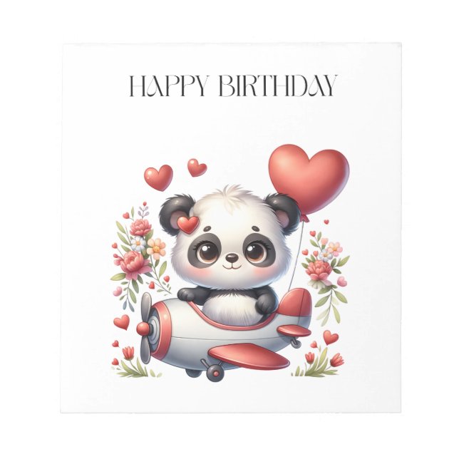 Panda Pilot Birthday Notepad (Front)