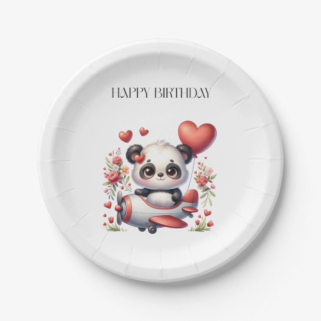 Panda Pilot Birthday Paper Plate (Front)