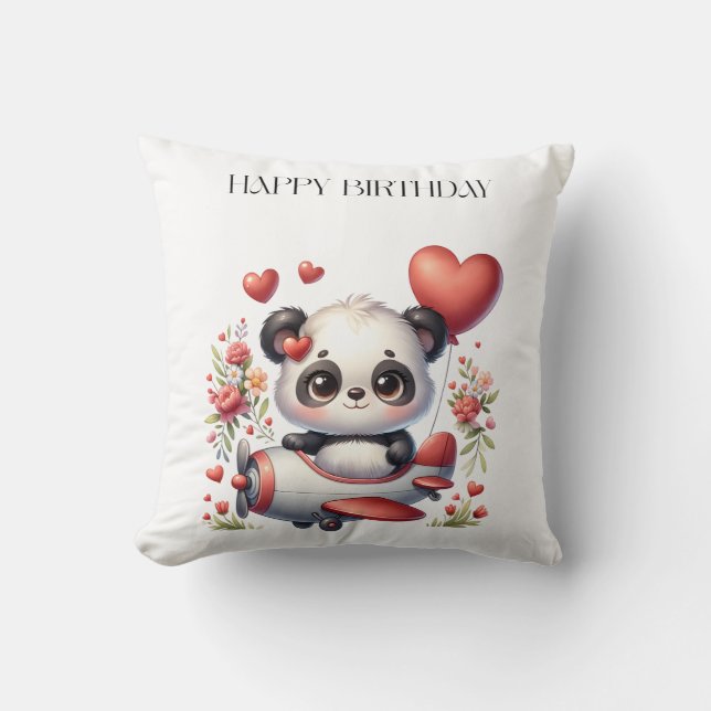 Panda Pilot Birthday Throw Pillow (Front)
