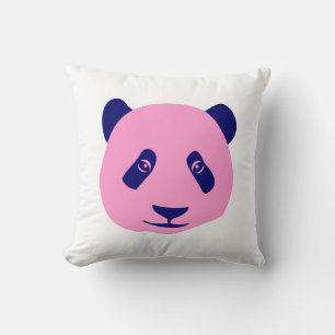 Panda - Pink and Dark Blue Throw Pillow
