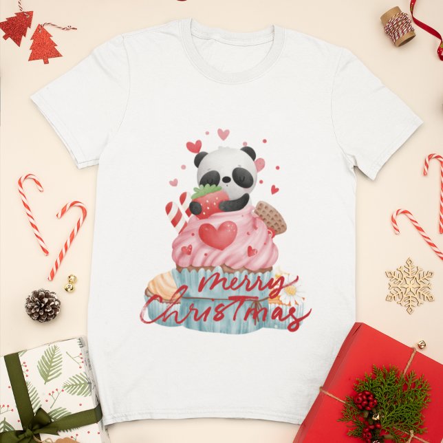 Panda & Pink Cupcake | Custom Christmas Women's T-Shirt (Creator Uploaded)