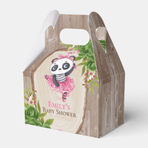Panda Pink Tutu Wood Girl Baby Shower Favor Box
