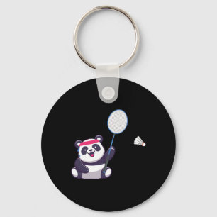 Panda Playing Badminton Funny Sports Player Coach Keychain