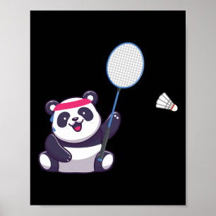Panda Playing Badminton Funny Sports Player Coach Poster