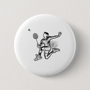 Panda Playing Badminton Player Shuttle 2 Inch Round Button