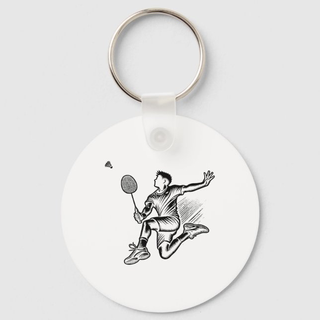 Panda Playing Badminton Player Shuttle  Keychain (Front)