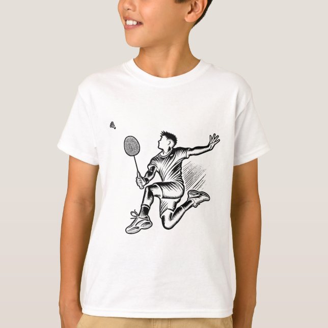 Panda Playing Badminton Player Shuttle  T-Shirt (Front)