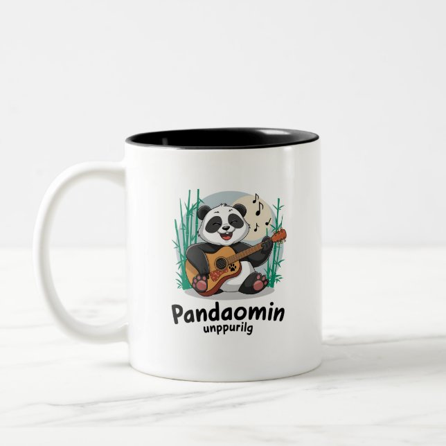 Panda Playing Guitar- Fun Musical Panda Two-Tone Coffee Mug (Left)