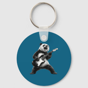 Panda playing guitar rock star rock and roll men keychain
