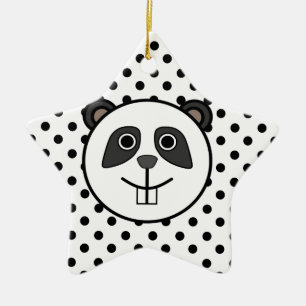 Panda Polka dot dots black white Ceramic Ornament