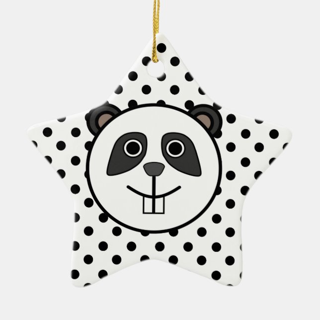 Panda Polka dot dots black white Ceramic Ornament (Front)