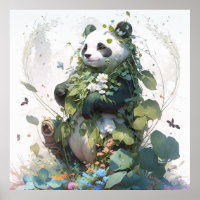 Panda Portrait Animal Painting Wildlife Outdoors 