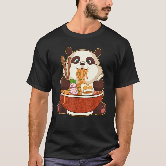 PANDA POWERED BY RAMEN | Fat Panda Eating Ramen T-Shirt (Front)