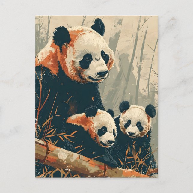 Panda & Puppies: Vintage Postcard (Front)