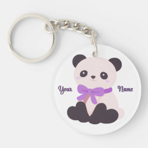 Panda Purple Bow Cute Kawaii Custom Name Keychain