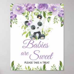 Panda Purple Floral Greenery Bamboo Treat Favours Poster