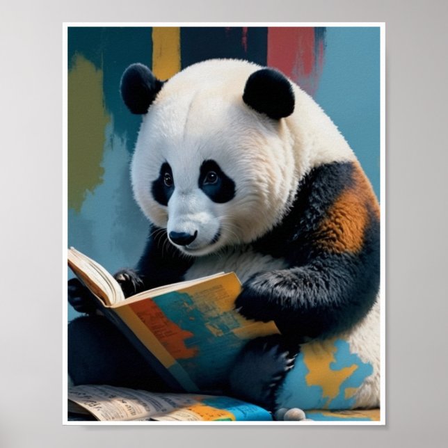 Panda Reading Book Poster Wall Art Home Decor (Front)