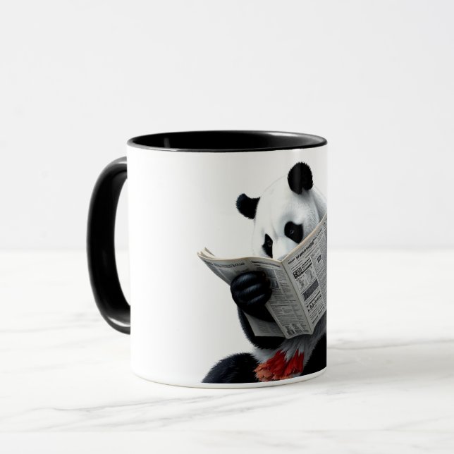 Panda reading newspaper mug (Front Left)