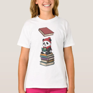 Panda Reading on Book Stack Kids T-Shirt