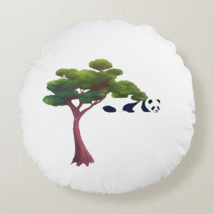 Panda Resting Among Lush Green Trees Round Pillow