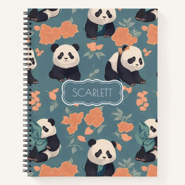 Panda Retro Colourful Personalized Pattern Notebook (Front)