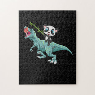 Panda Riding A T-Rex Funny Dinosaur Panda Jigsaw Puzzle