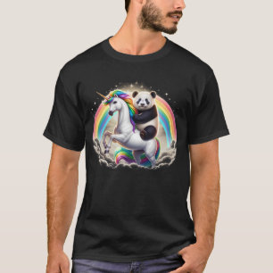 Panda Riding Unicorn Galaxy Rainbow Lover Girl T-Shirt