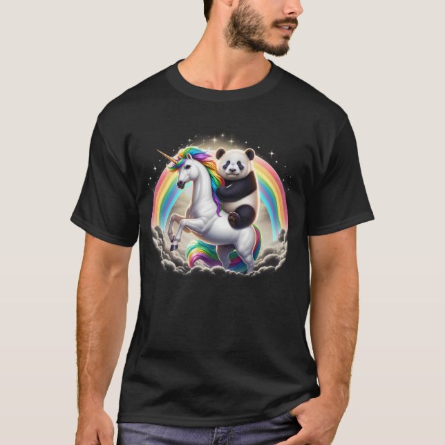 Panda Riding Unicorn Galaxy Rainbow Lover Girl T-Shirt (Front)