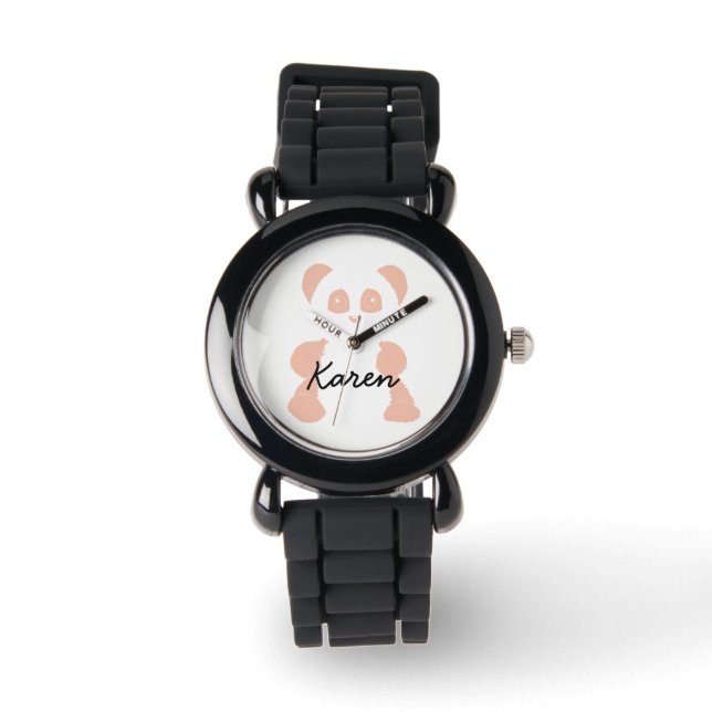 Panda rose minimaliste enfants montre avec nom (Recto)