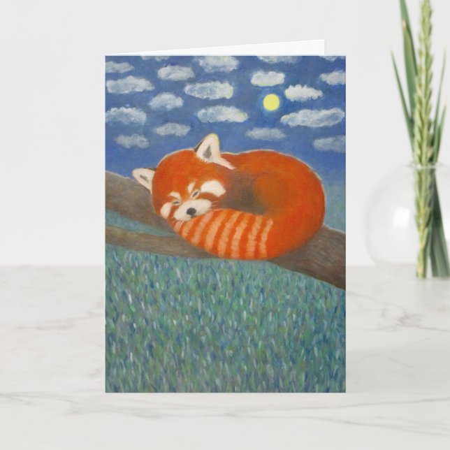 Panda rouge avec carte de voeux Lune (Devant)