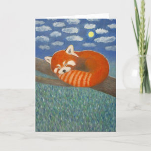 Panda rouge avec carte de voeux Lune