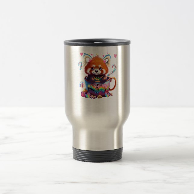 Panda rouge dans une tasse de café Joyeux Noël (Centre)