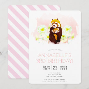 'Panda Rouge' Fille rose Florale Invitation Annive