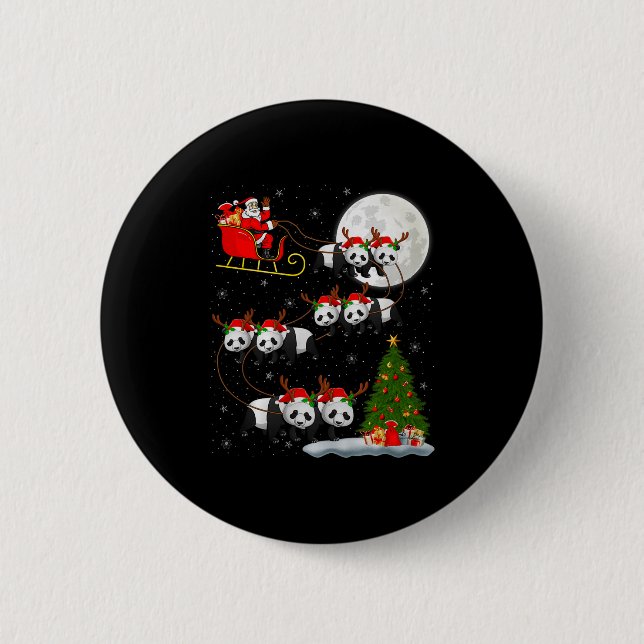 Panda Santa Sleigh Flying Funny Magical Christmas  2 Inch Round Button (Front)