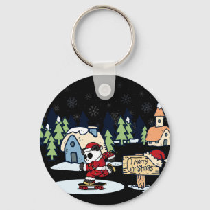 Panda Skateboarder Christmas Design Keychain