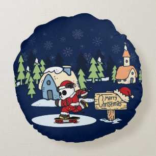 Panda Skateboarder Christmas Design Round Pillow