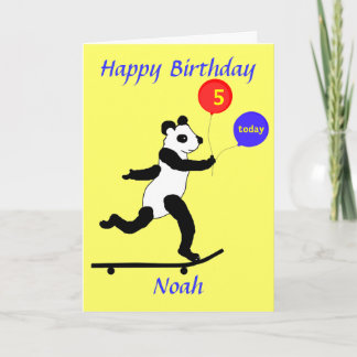 Panda Skateboarding Birthday cards add name age