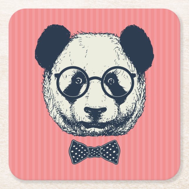 Panda Stripes Square Paper Coaster (Front)