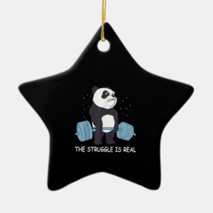 Panda Struggle Is Real Bear Deadlift Funny Gym . Ceramic Ornament