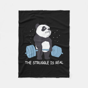 Panda Struggle Is Real Bear Deadlift Funny Gym . Fleece Blanket