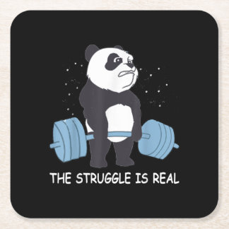 Panda Struggle Is Real Bear Deadlift Funny Gym . Square Paper Coaster