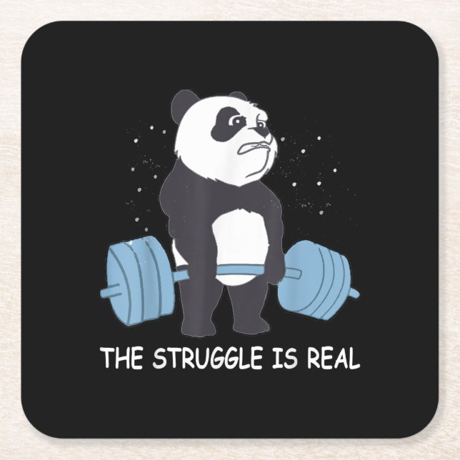 Panda Struggle Is Real Bear Deadlift Funny Gym . Square Paper Coaster (Front)