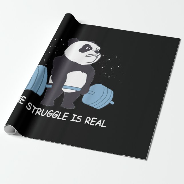 Panda Struggle Is Real Bear Deadlift Funny Gym . Wrapping Paper (Unrolled)
