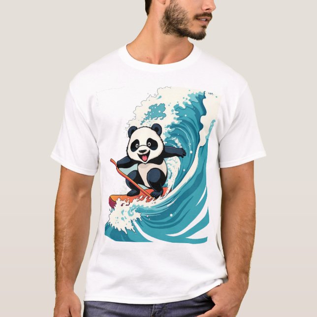 Panda Surfing a Wave T-Shirt - Fun Surfing Panda (Devant)