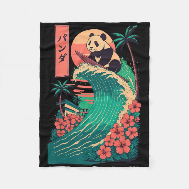 Panda Surfing Japanese _2  Fleece Blanket (Front)