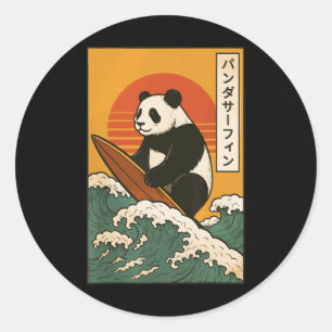 Panda Surfing Japanese Wave Great Wave _7 Classic Round Sticker